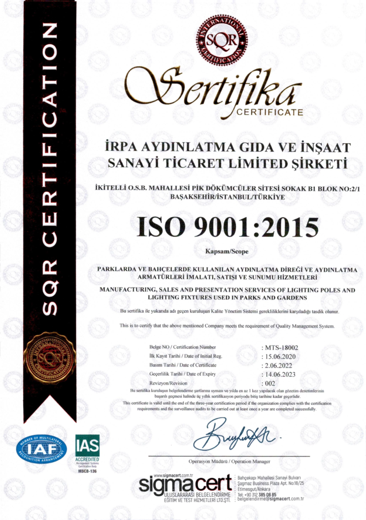 İRPA AYDINLATMA -ISO 9001:2015